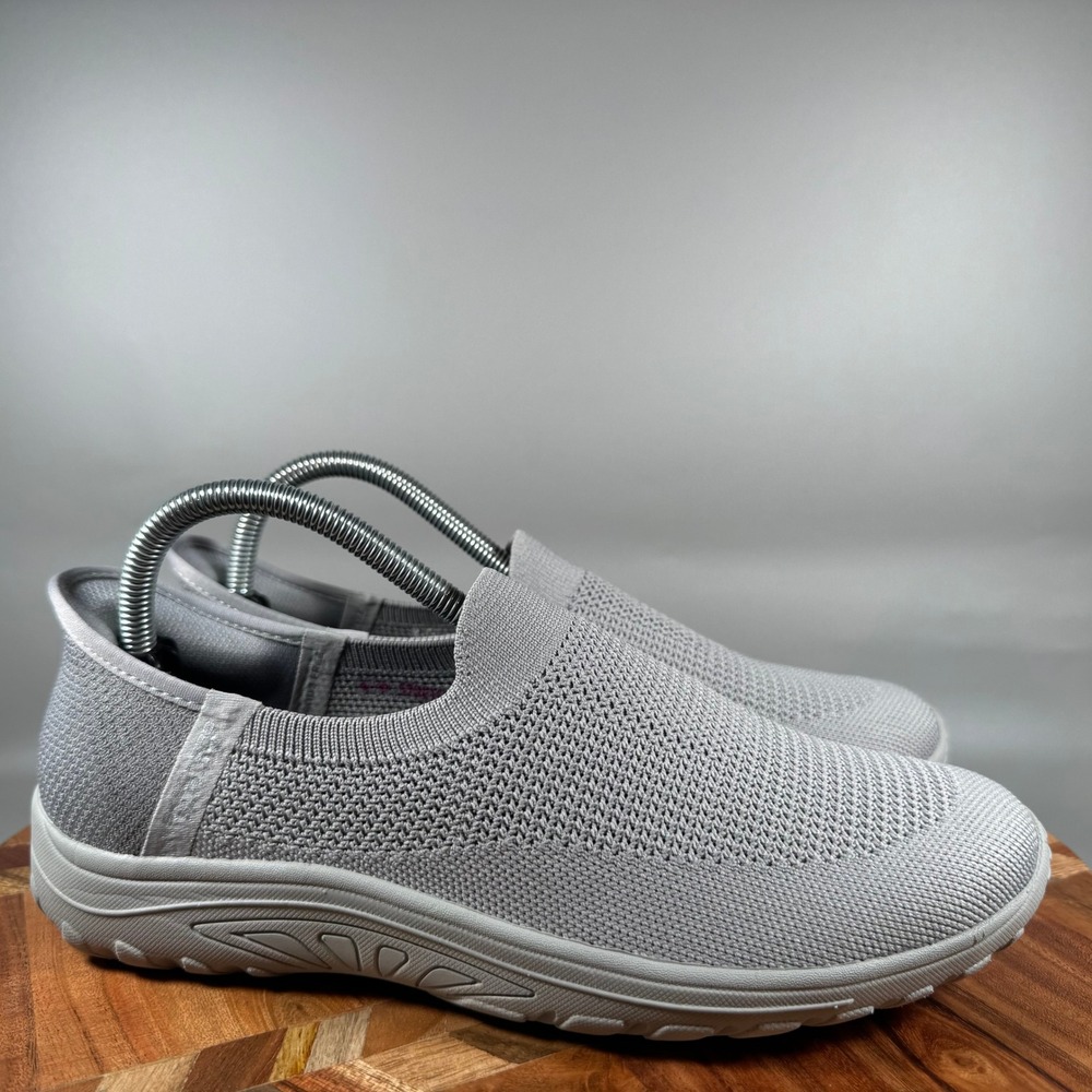 Skechers Slip-ins Reggae Slim Womens 8.5 Gray Knit Walking Shoes 158969